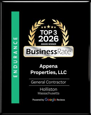 Top 3 2026 BusinessRate award – Appena Properties, LLC, General Contractor, Holliston MA