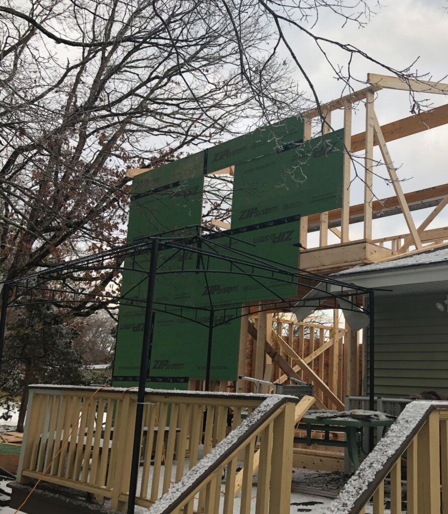 Wall framing going up on the Bellingham, MA addition