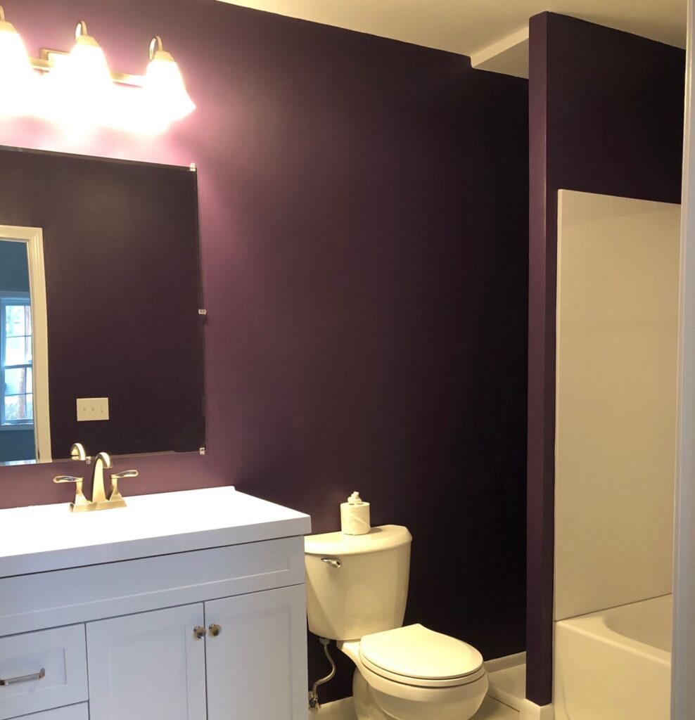 New bathroom with white vanity in the Bellingham, MA addition