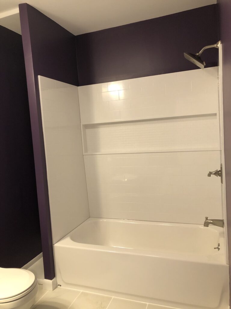 Tub and shower surround in the new Bellingham, MA bathroom