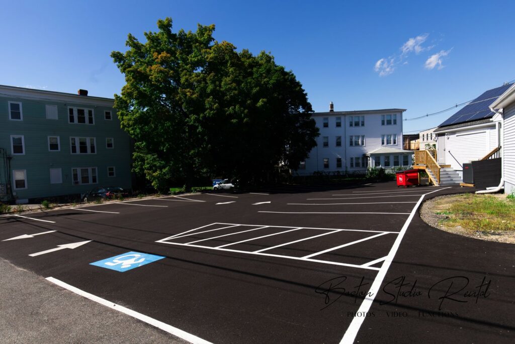 Parking lot at the Boston studio rental property