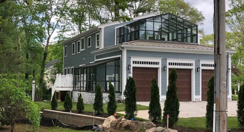 Side view of the new home built in Wellesley, MA